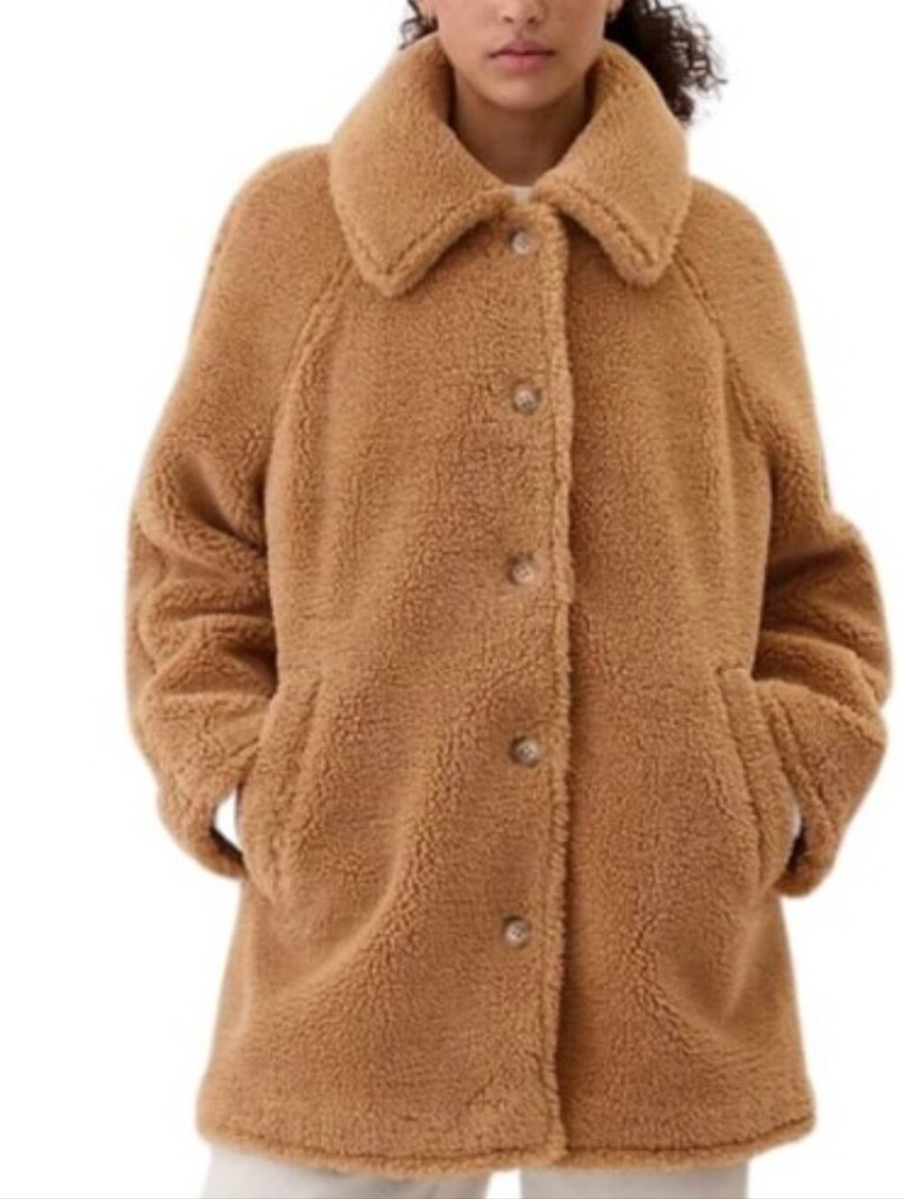GAP Women's Sherpa Coat in Blonfe - Cozy Oversized Button Jacket, Size Large